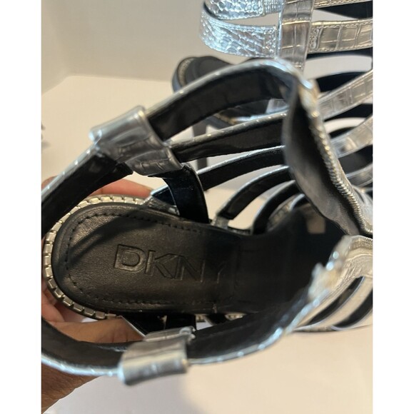 NWT  DKNY Silver Caged Rugged Platform Ralina Stiletto Women Sandals 8M - Picture 10 of 14